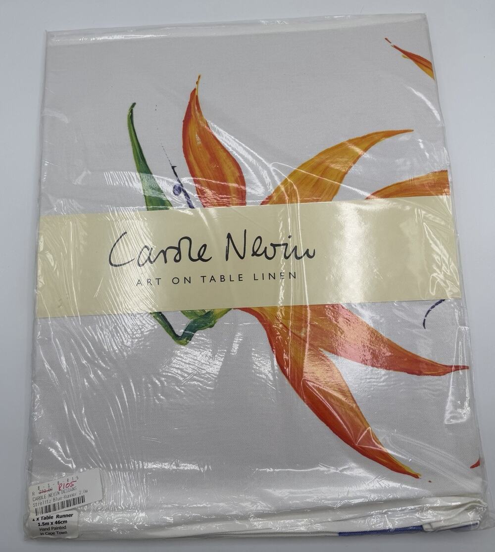 Carole Nevin Cape Town Art Linen Table Runner Hand Painted Floral 59"x 18" New